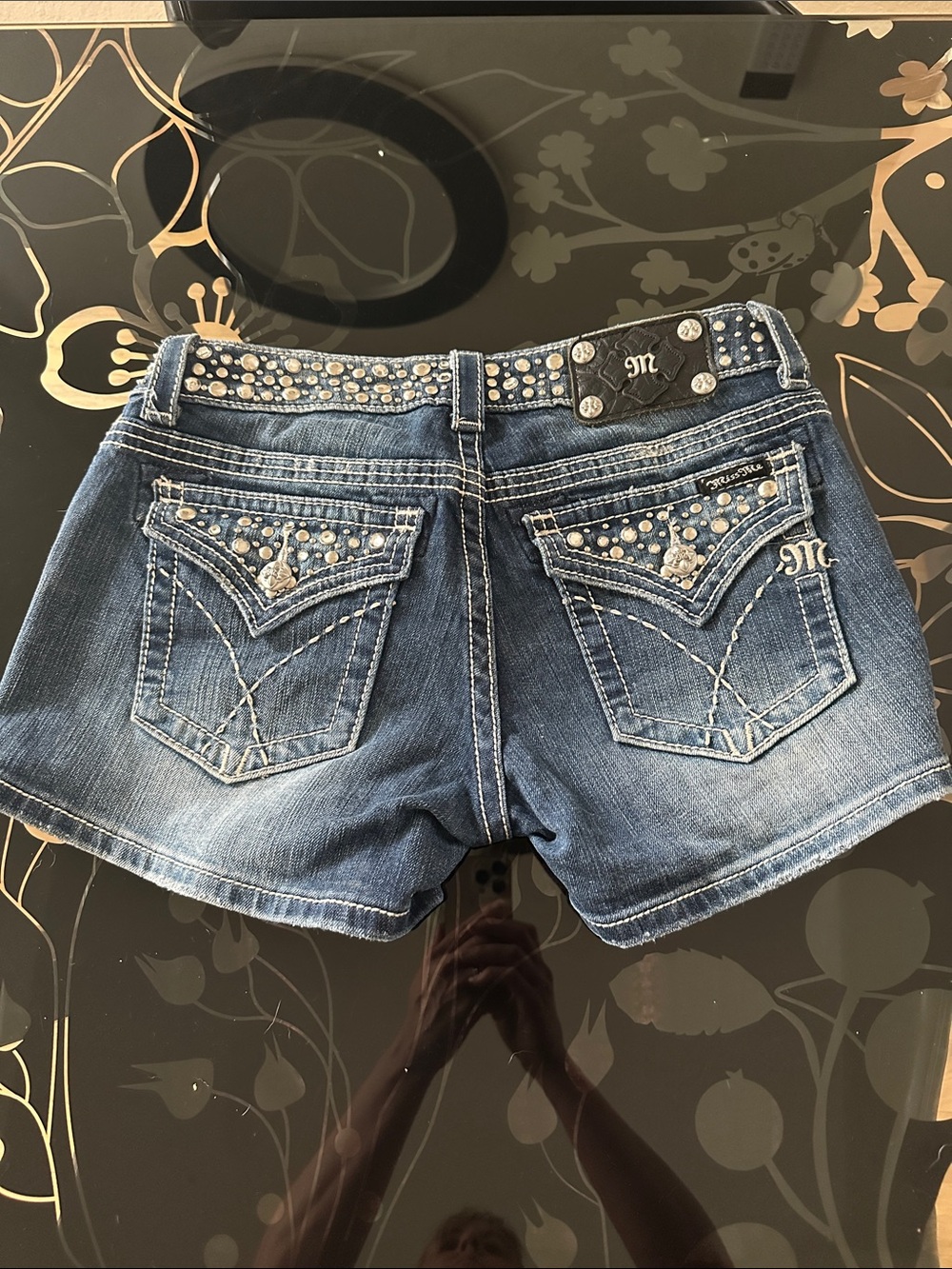 Miss Me Blue Denim Studded Low-Rise Shorts - Picture 3 of 3